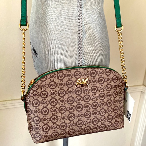 ANNE KLEIN BROWN AND GREEN LOGO CROSSBODY BAG NWT - Picture 5 of 17